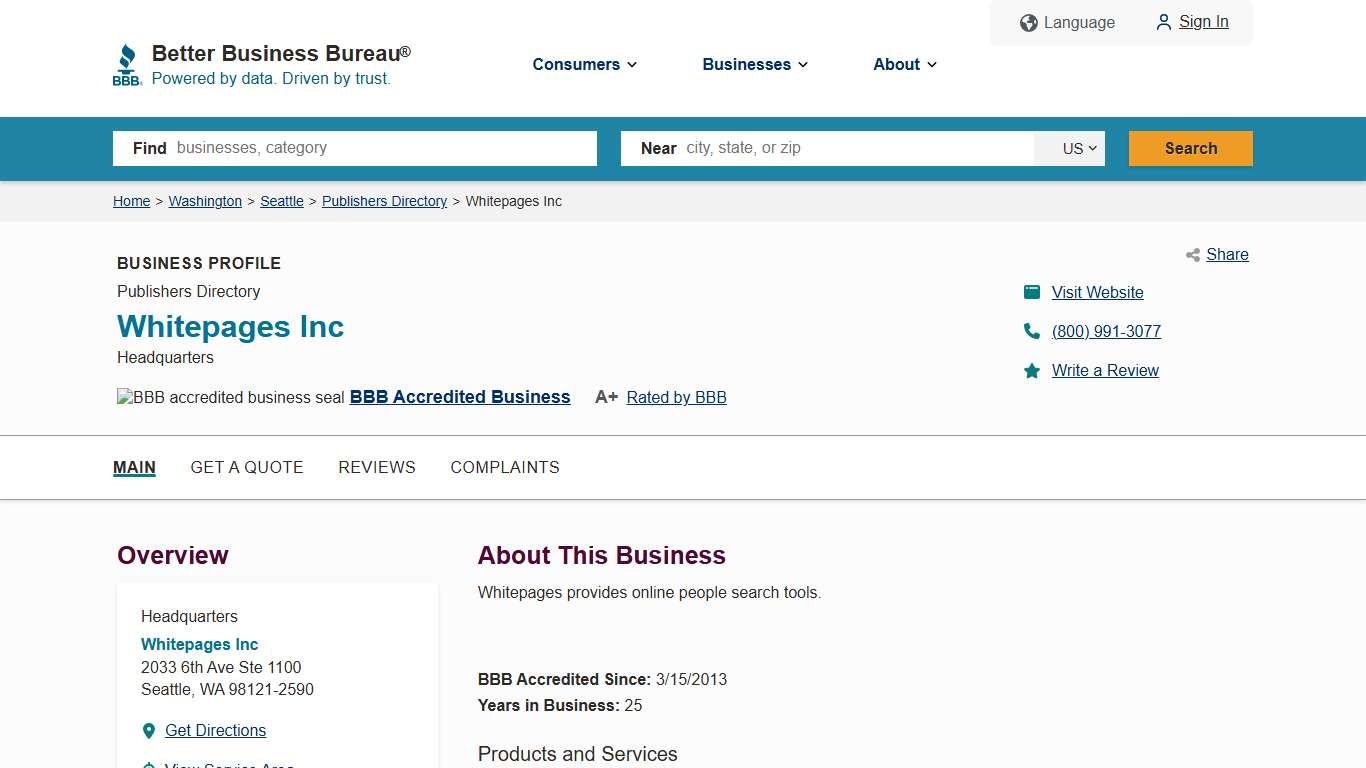 Whitepages Inc | BBB Business Profile | Better Business Bureau